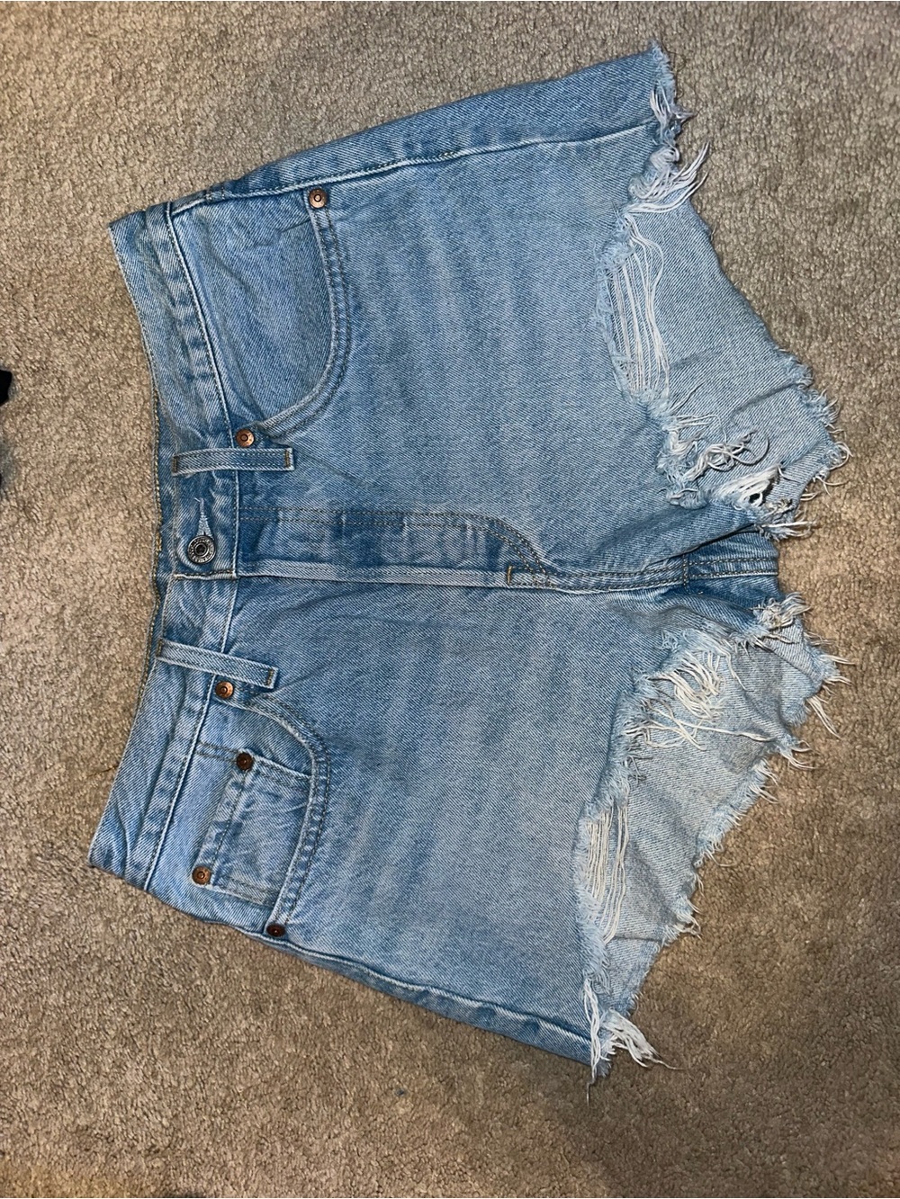 Levi's Light Blue Distressed High-Rise Jean Shorts